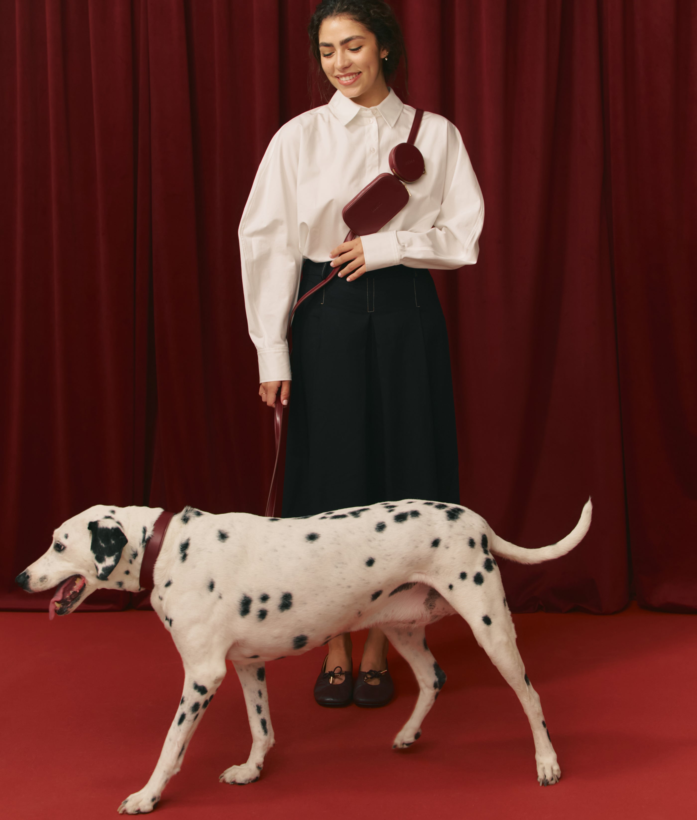 Burgunderrotes Multipositions-Hundeleine aus Veganem Leder, Jala