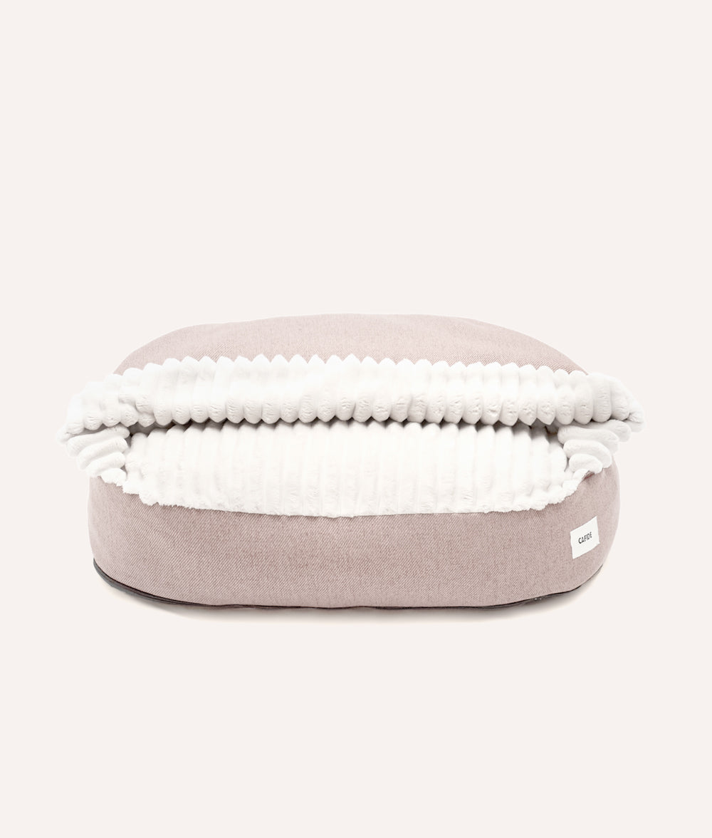 Corduroy Dog Bed with Beige Hood, Maso