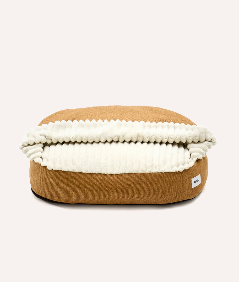 Corduroy Dog Bed with Mustard Hood, Maso