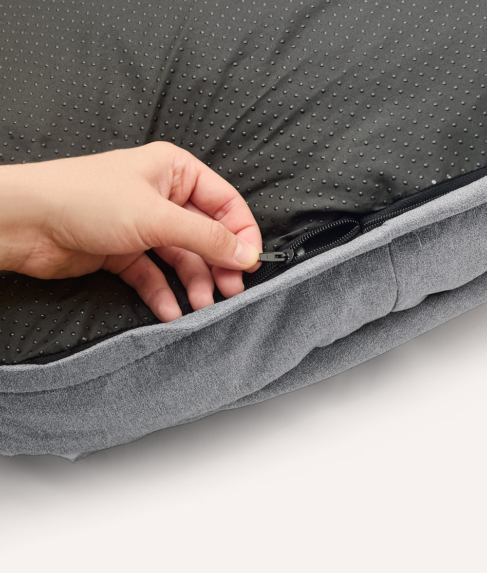 Graues Hundebett aus Chenille mit Kapuze, Maso