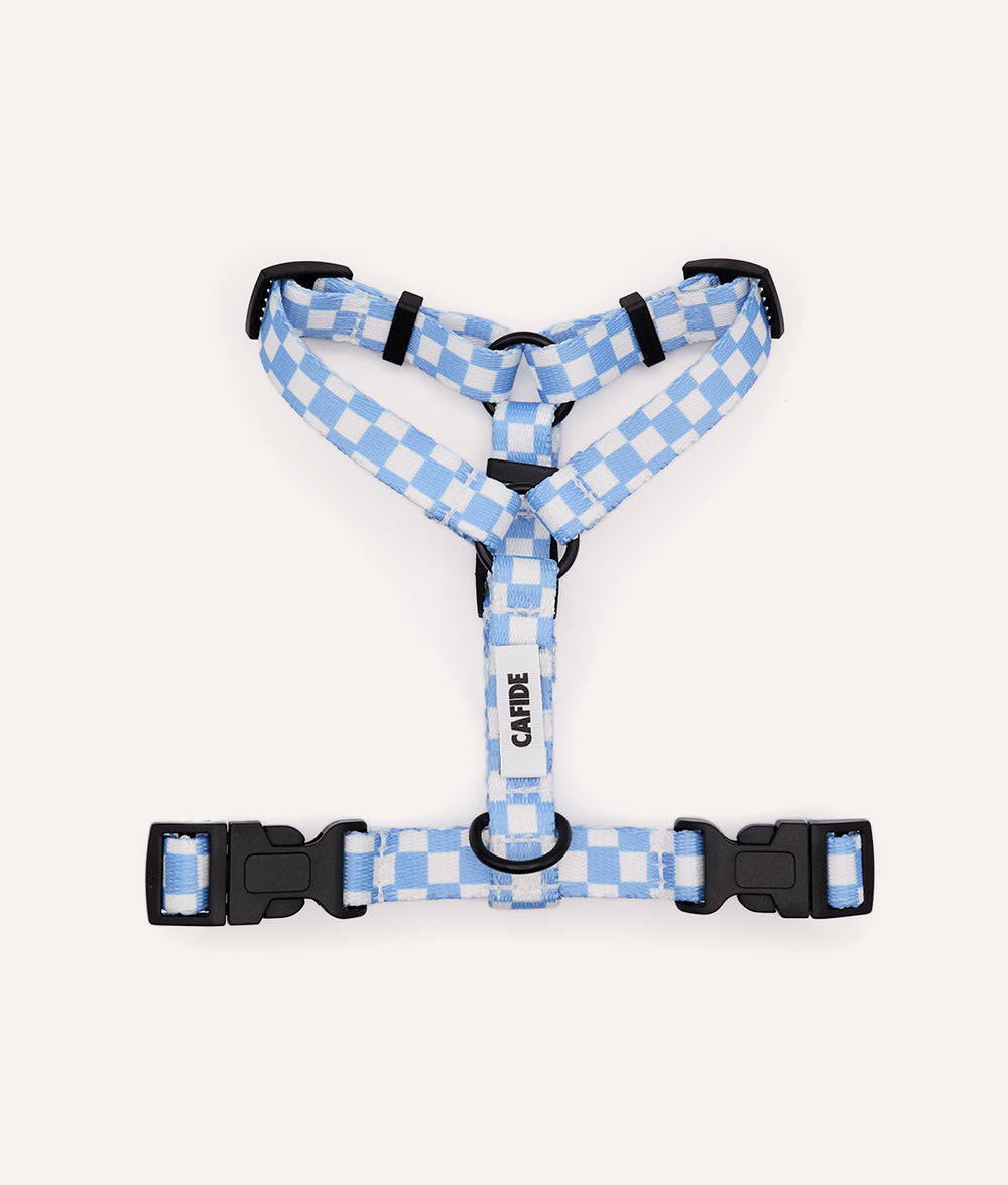 Geschirr aus recyceltem PET, blaues Vichy-Design, Juno