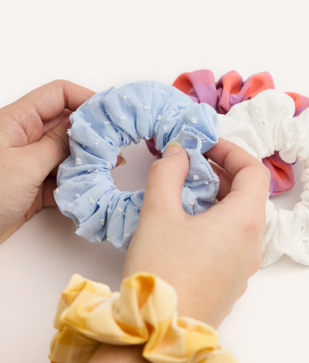 Blue Plumeti Check Scrunchie Hair Tie, Noa