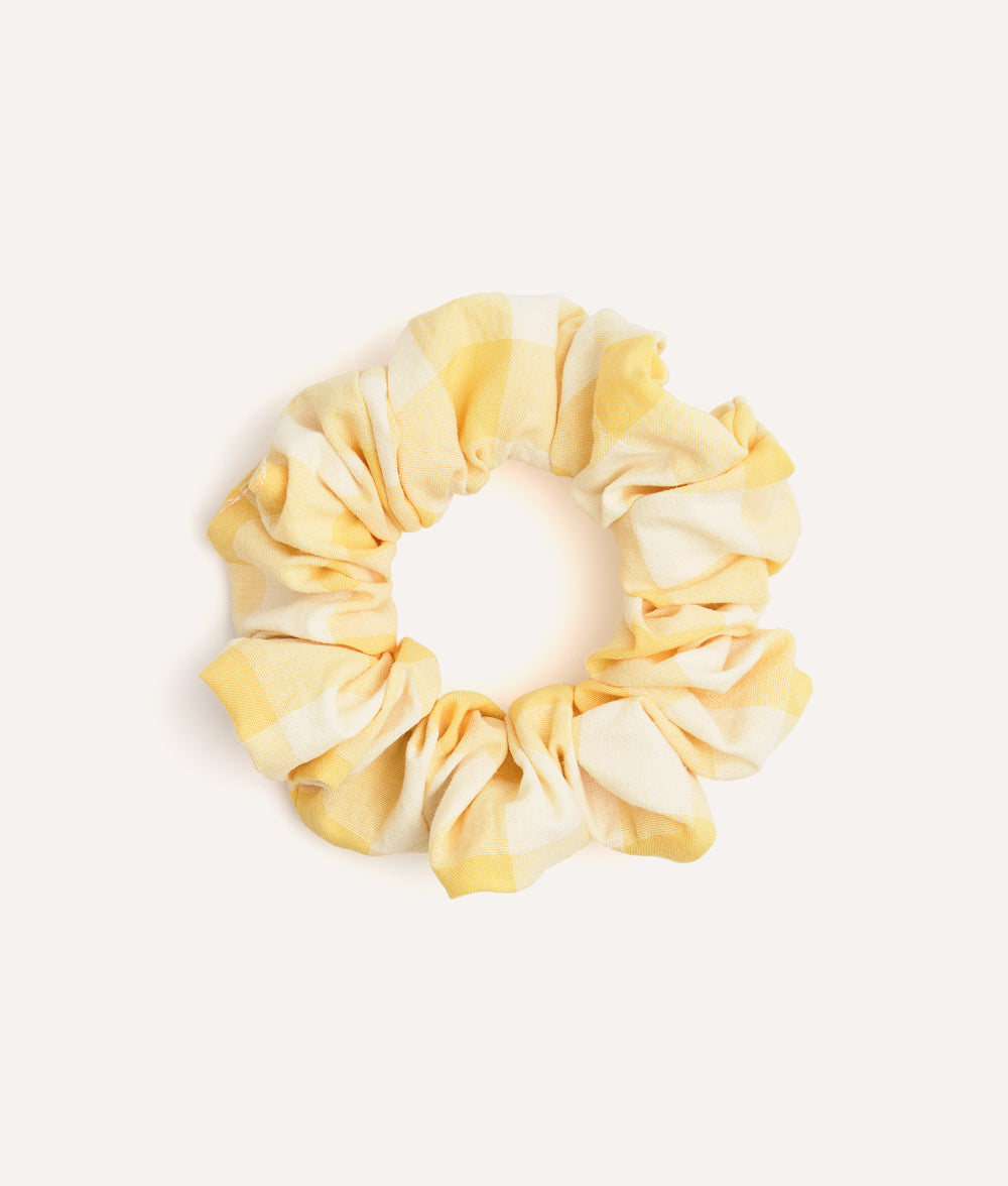 Yellow Vichy Check Scrunchie Hair Tie, Noa