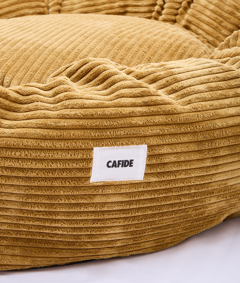 Housse de lit pour chien à capuche en velours côtelé moutarde, Nuba