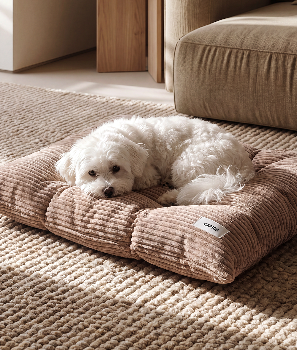 Coussin Lit pour Chien en Velours Côtelé Moka Beige, Bela