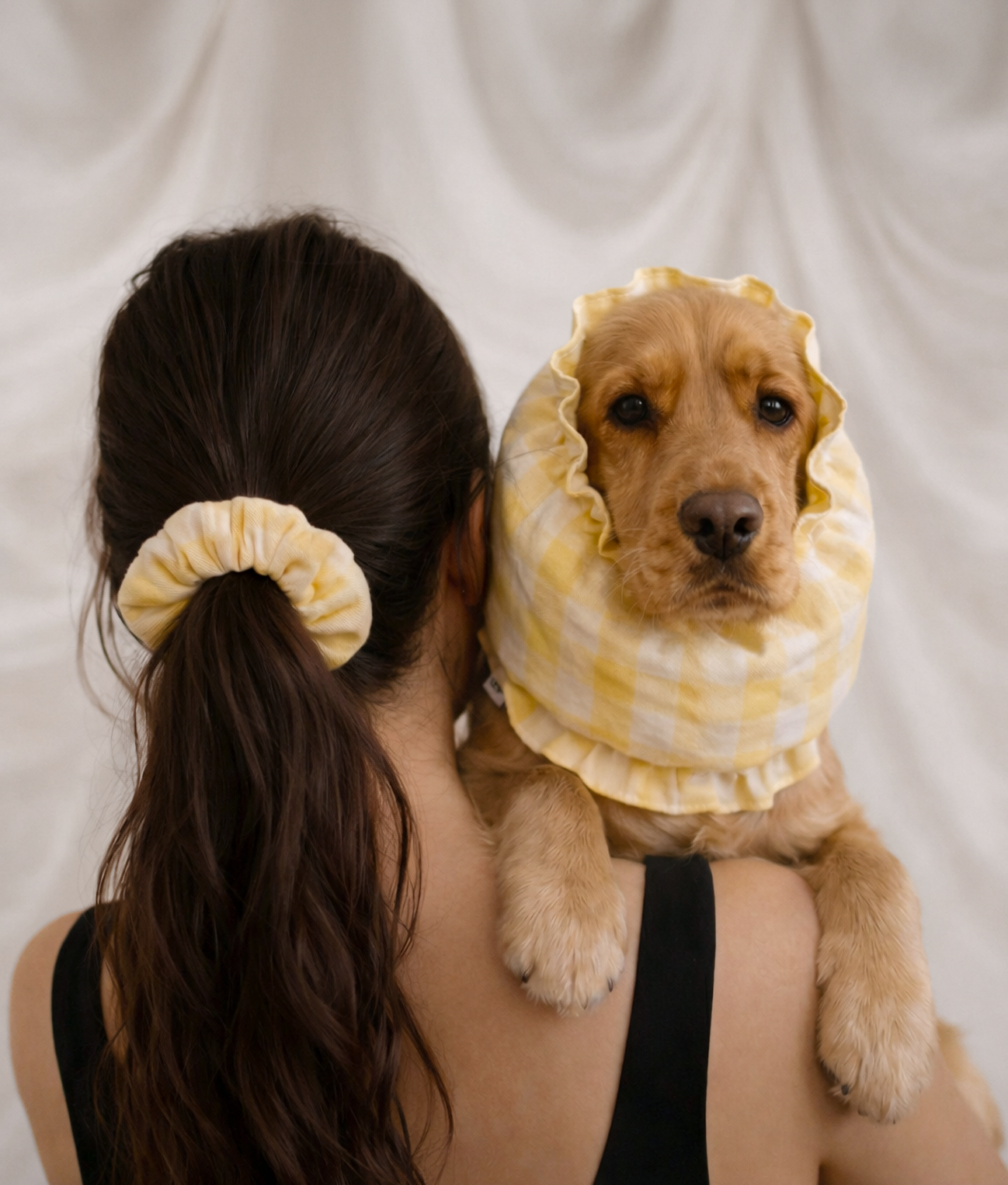 Yellow Vichy Check Scrunchie Hair Tie, Noa