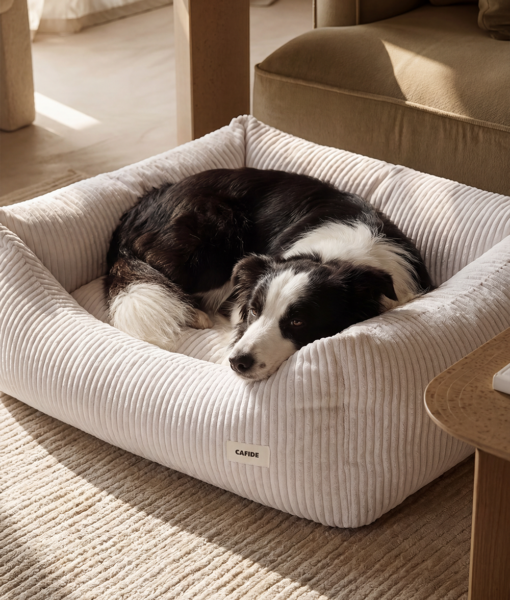 Bone White Corduroy Dog Bed, Snozy