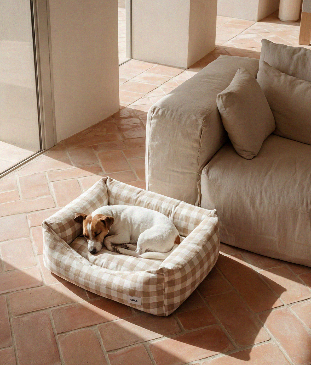 Vichy Beige Dog Bed, Snozy