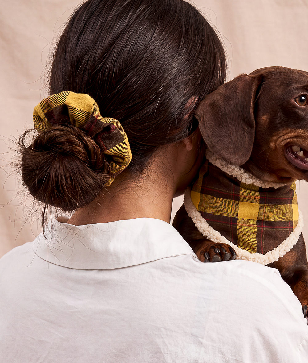 Tartan Mustard Scrunchie Hair Tie, Noa