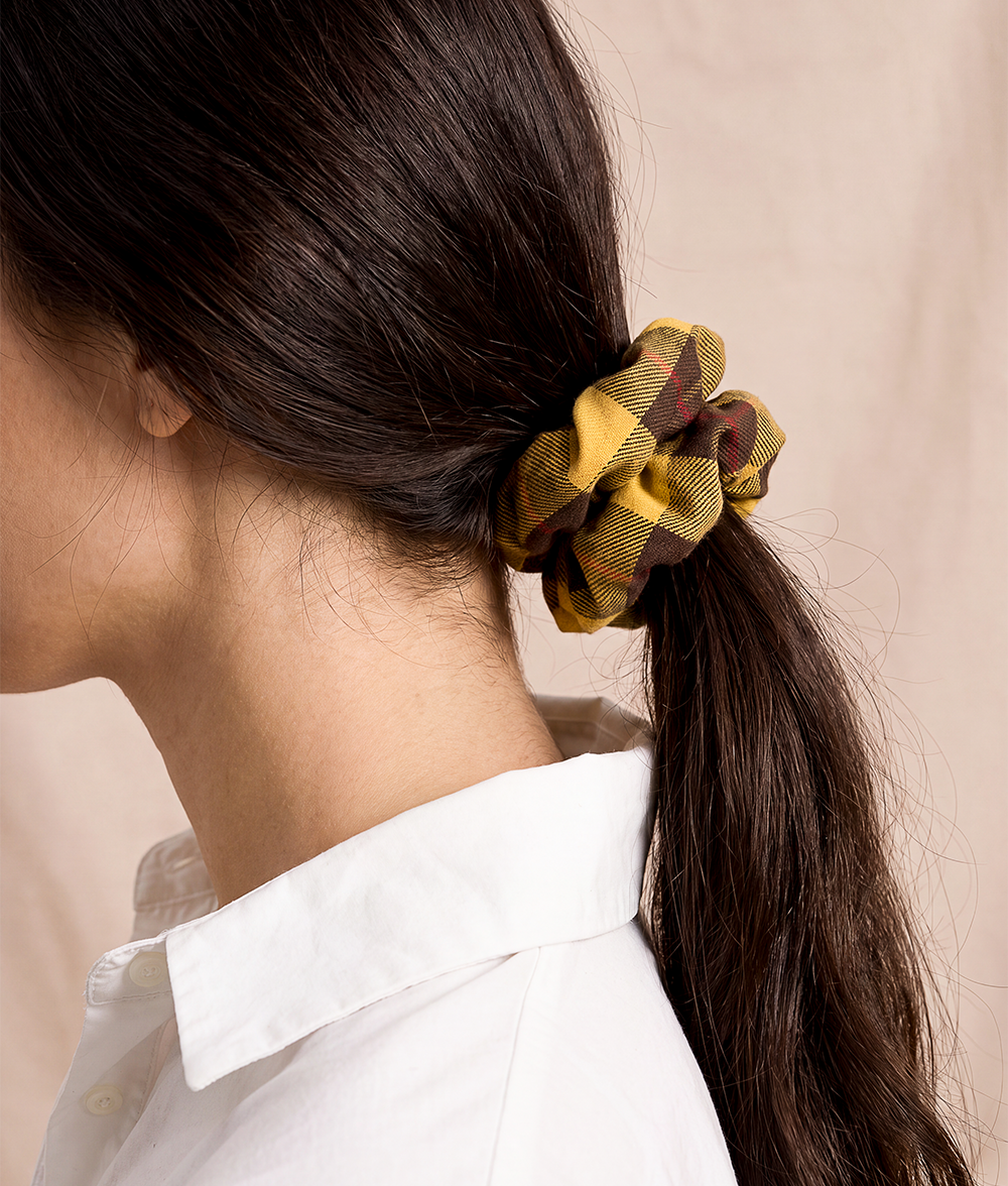 Tartan Mustard Scrunchie Hair Tie, Noa