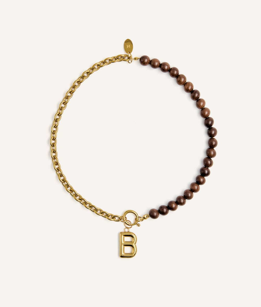 Gold Dog Collar with Wood, Sira