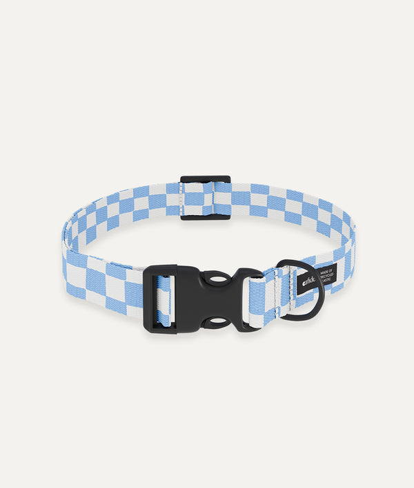 Halskette aus recyceltem PET, blaues Vichy-Design, Juno